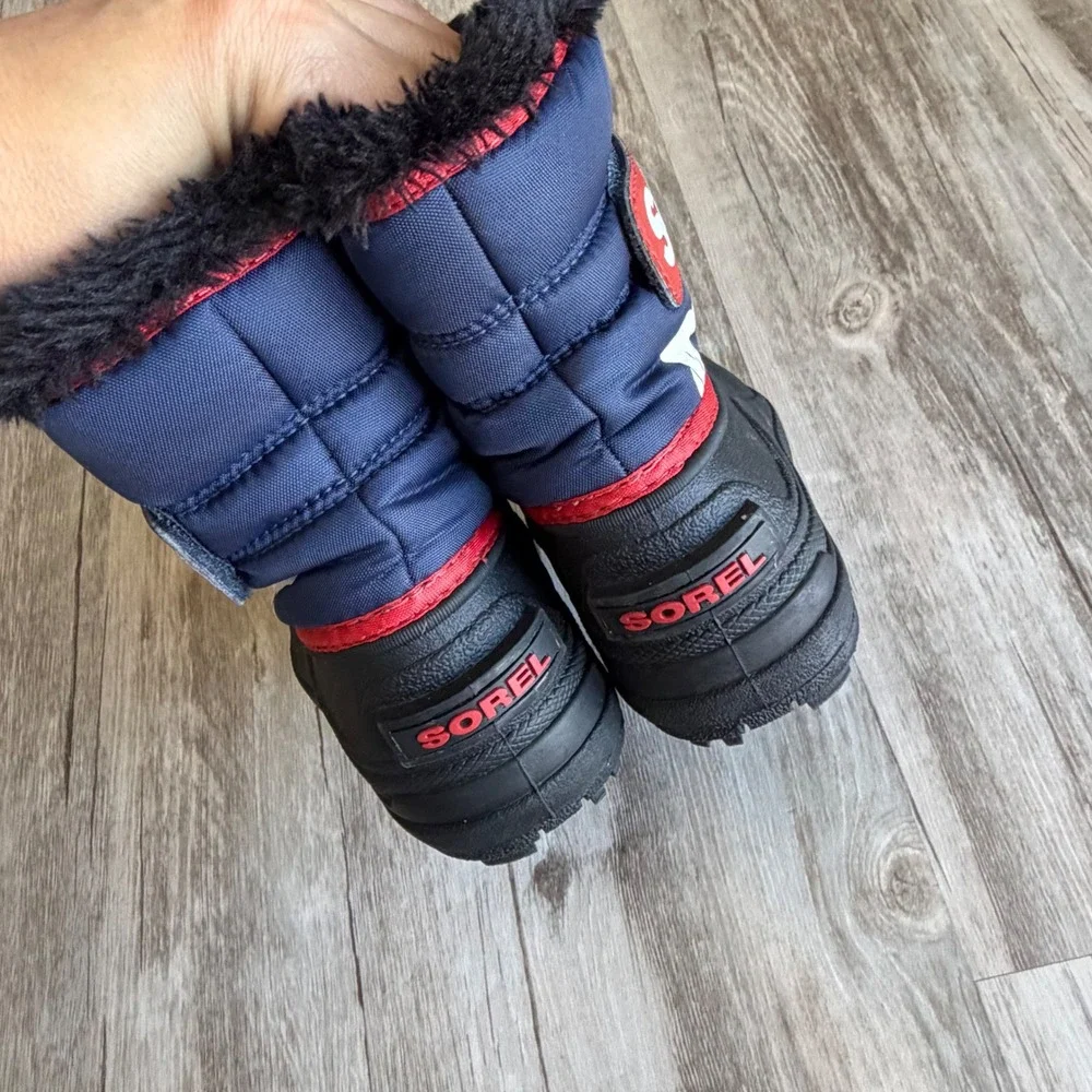 Sorel Snow Commander Kids Snow Boots Navy Blue Red Polar Bear Waterproof Size 7